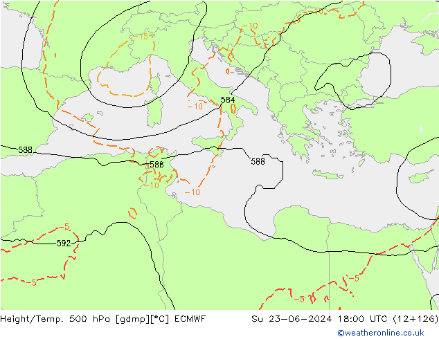 Z500/Rain (+SLP)/Z850 ECMWF dom 23.06.2024 18 UTC