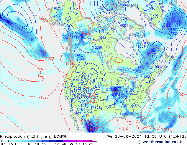 Precipitación (12h) ECMWF mié 26.06.2024 06 UTC