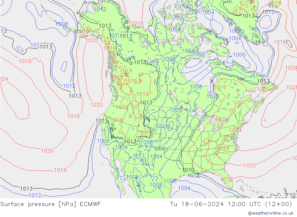 Surface pressure ECMWF Tu 18.06.2024 12 UTC