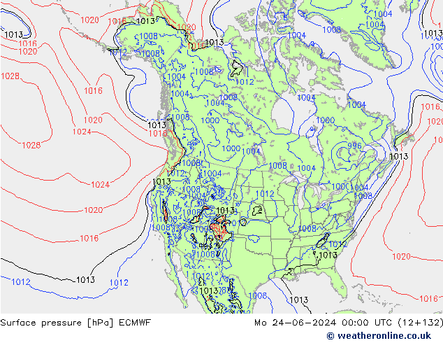 Pressione al suolo ECMWF lun 24.06.2024 00 UTC