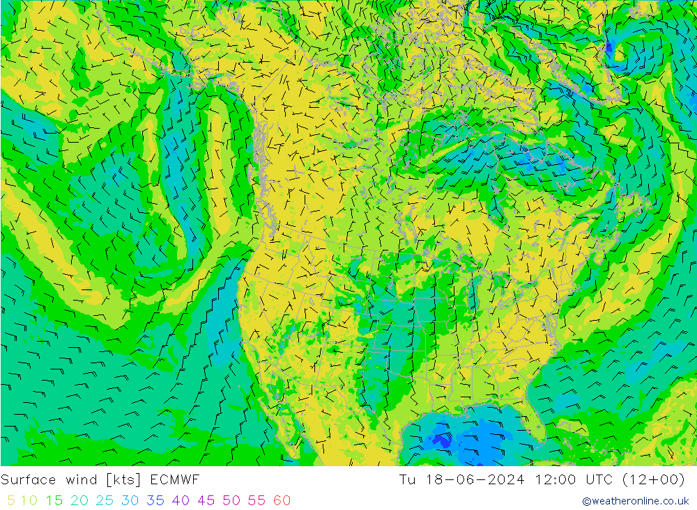 Surface wind ECMWF Tu 18.06.2024 12 UTC