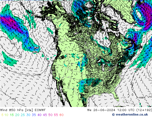 Wind 850 hPa ECMWF St 26.06.2024 12 UTC