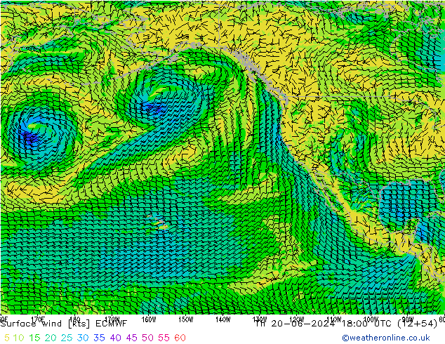 Surface wind ECMWF Th 20.06.2024 18 UTC