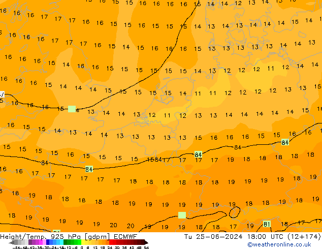 Hoogte/Temp. 925 hPa ECMWF di 25.06.2024 18 UTC