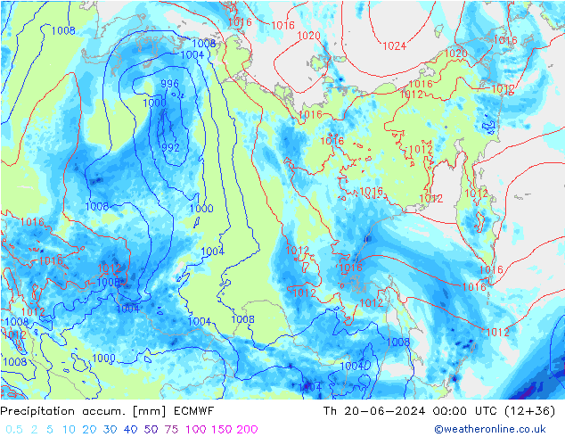 Totale neerslag ECMWF do 20.06.2024 00 UTC