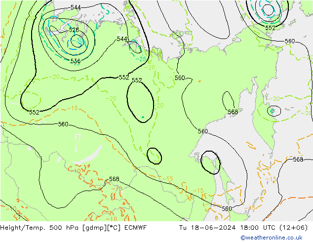 Z500/Rain (+SLP)/Z850 ECMWF Út 18.06.2024 18 UTC