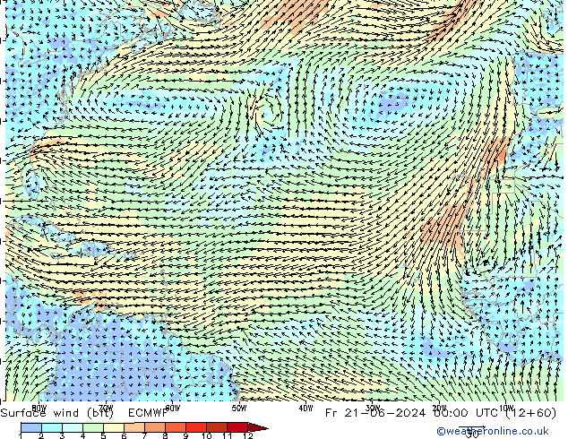 Wind 10 m (bft) ECMWF vr 21.06.2024 00 UTC