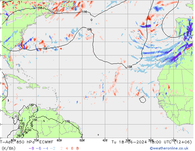 T-Adv. 850 hPa ECMWF wto. 18.06.2024 18 UTC