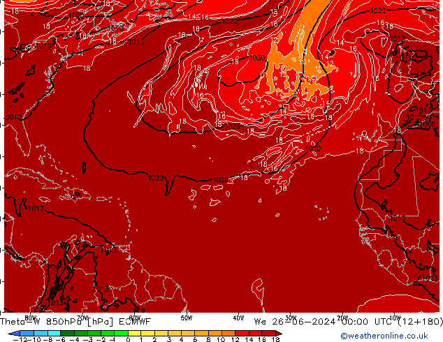 Theta-W 850гПа ECMWF ср 26.06.2024 00 UTC