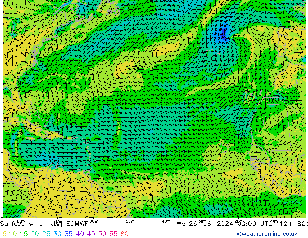 Surface wind ECMWF We 26.06.2024 00 UTC