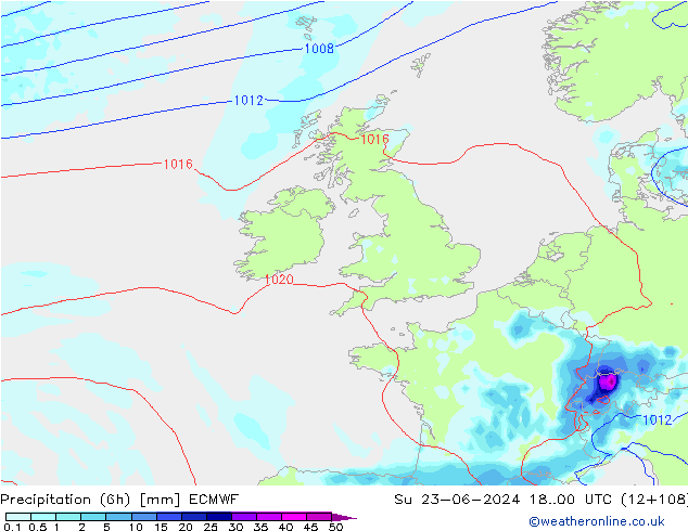 Z500/Regen(+SLP)/Z850 ECMWF zo 23.06.2024 00 UTC