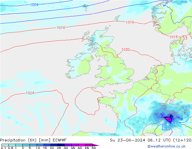 Z500/Regen(+SLP)/Z850 ECMWF zo 23.06.2024 12 UTC