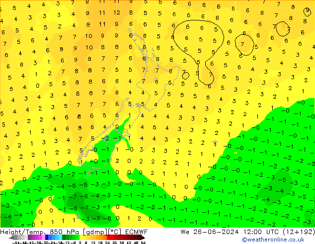 Z500/Rain (+SLP)/Z850 ECMWF Qua 26.06.2024 12 UTC