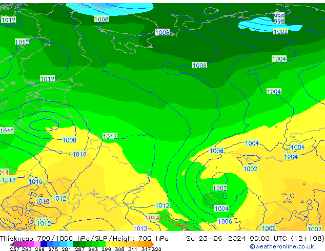 Thck 700-1000 hPa ECMWF Su 23.06.2024 00 UTC