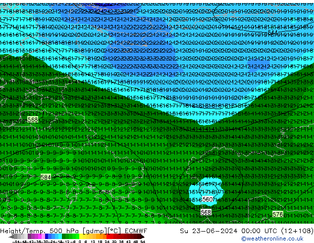 Z500/Rain (+SLP)/Z850 ECMWF Вс 23.06.2024 00 UTC