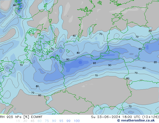 RH 925 гПа ECMWF Вс 23.06.2024 18 UTC