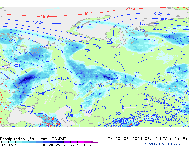 Z500/Rain (+SLP)/Z850 ECMWF Qui 20.06.2024 12 UTC