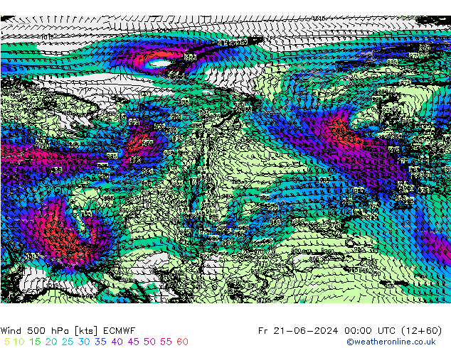 Wind 500 hPa ECMWF Pá 21.06.2024 00 UTC