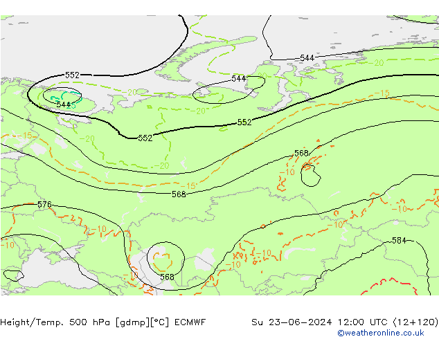 Z500/Rain (+SLP)/Z850 ECMWF Ne 23.06.2024 12 UTC