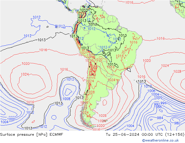 Surface pressure ECMWF Tu 25.06.2024 00 UTC