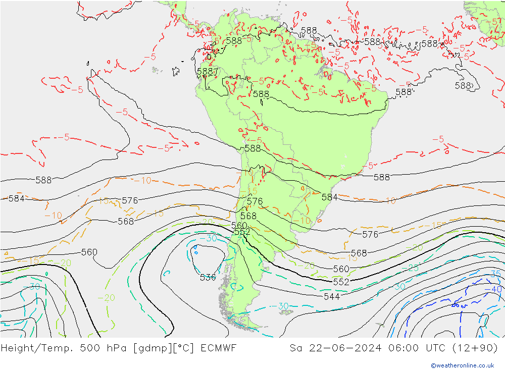 Height/Temp. 500 hPa ECMWF Sáb 22.06.2024 06 UTC