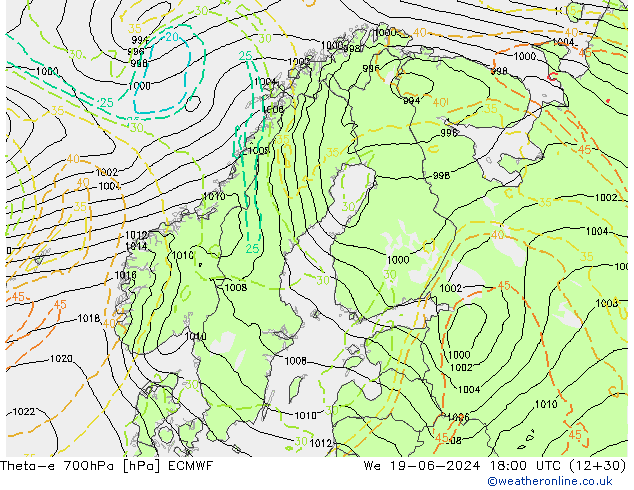 Theta-e 700гПа ECMWF ср 19.06.2024 18 UTC