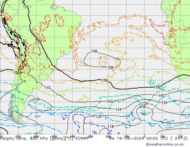 Z500/Yağmur (+YB)/Z850 ECMWF Çar 19.06.2024 00 UTC