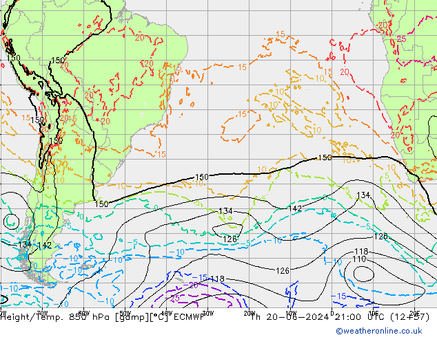 Height/Temp. 850 hPa ECMWF Th 20.06.2024 21 UTC