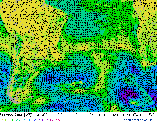 Surface wind ECMWF Th 20.06.2024 21 UTC