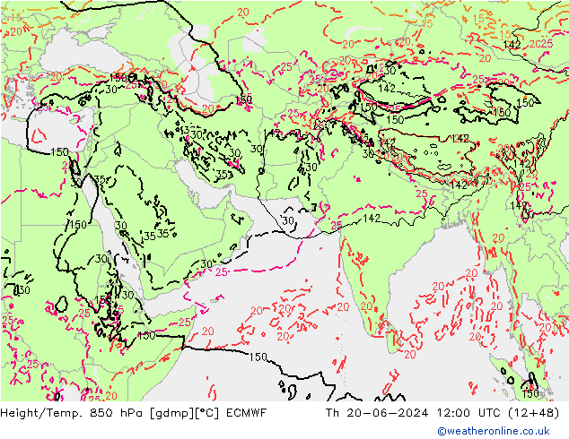 Z500/Rain (+SLP)/Z850 ECMWF Th 20.06.2024 12 UTC
