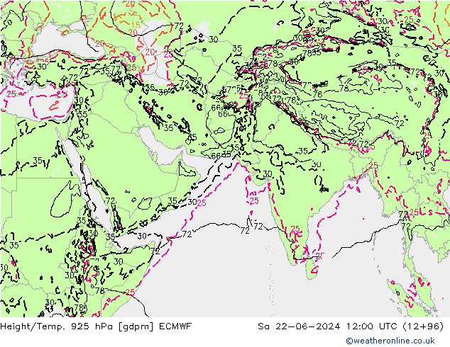 Height/Temp. 925 hPa ECMWF Sáb 22.06.2024 12 UTC