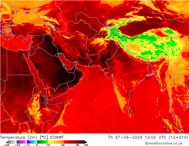 Temperatura (2m) ECMWF jue 27.06.2024 12 UTC