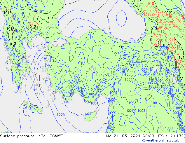 Luchtdruk (Grond) ECMWF ma 24.06.2024 00 UTC