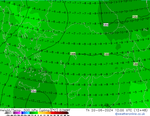 Z500/Rain (+SLP)/Z850 ECMWF gio 20.06.2024 12 UTC