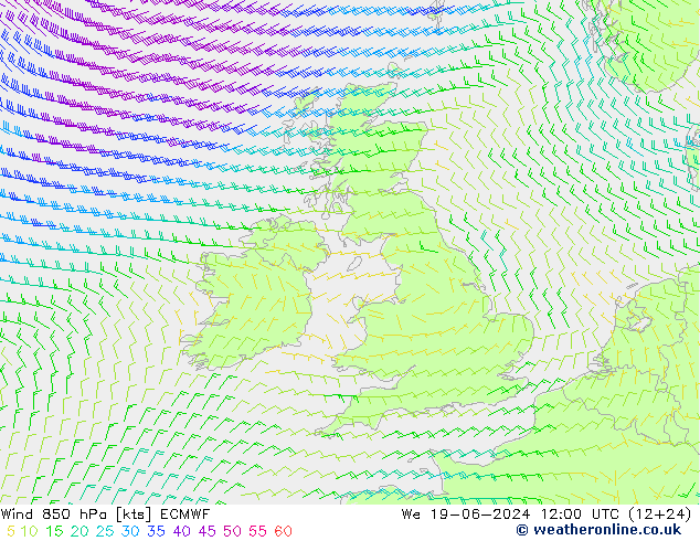 Viento 850 hPa ECMWF mié 19.06.2024 12 UTC