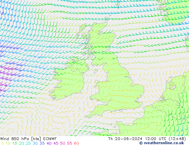 Vento 850 hPa ECMWF Qui 20.06.2024 12 UTC