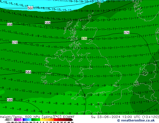 Z500/Rain (+SLP)/Z850 ECMWF Su 23.06.2024 12 UTC