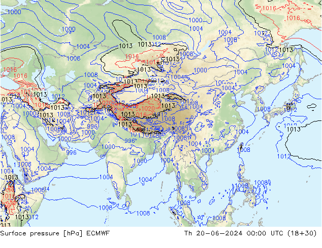 Presión superficial ECMWF jue 20.06.2024 00 UTC