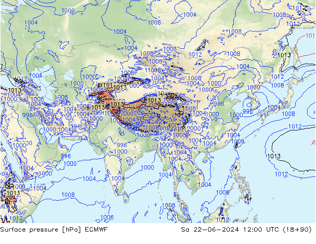 Surface pressure ECMWF Sa 22.06.2024 12 UTC