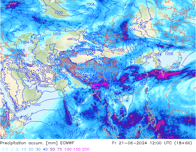 Precipitation accum. ECMWF пт 21.06.2024 12 UTC