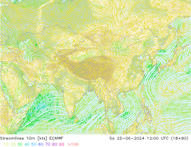 Linha de corrente 10m ECMWF Sáb 22.06.2024 12 UTC