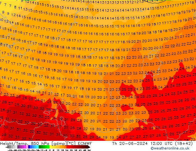 Z500/Rain (+SLP)/Z850 ECMWF Čt 20.06.2024 12 UTC