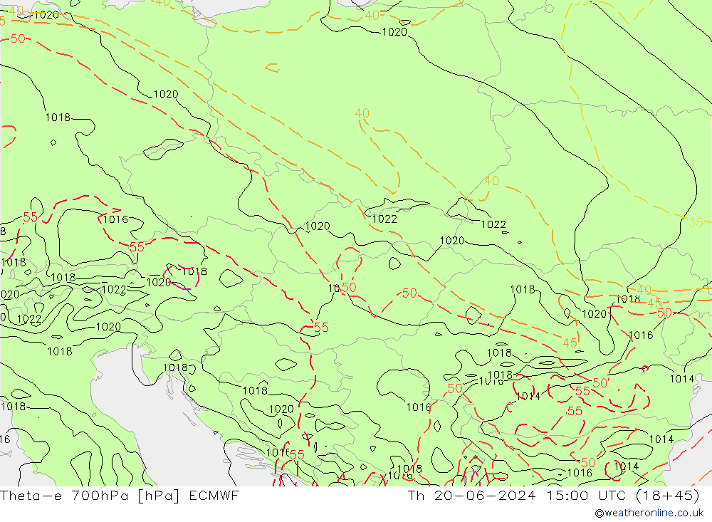 Theta-e 700гПа ECMWF чт 20.06.2024 15 UTC
