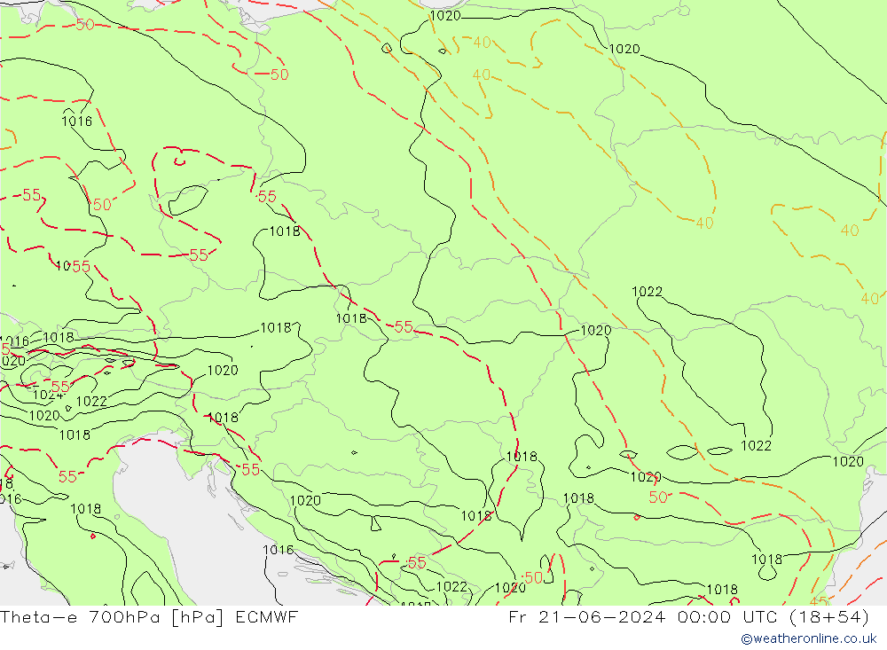 Theta-e 700hPa ECMWF ven 21.06.2024 00 UTC