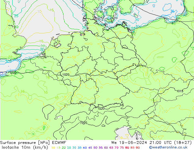 Isotachs (kph) ECMWF  19.06.2024 21 UTC