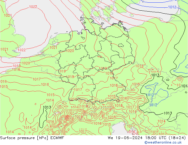 Yer basıncı ECMWF Çar 19.06.2024 18 UTC