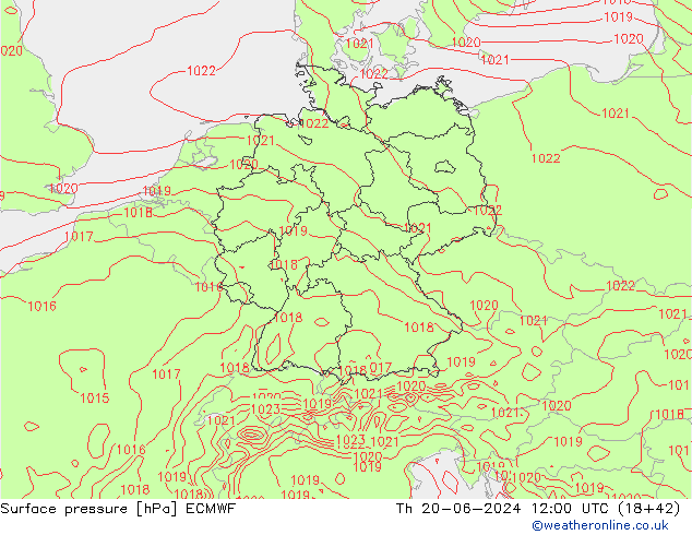 Atmosférický tlak ECMWF Čt 20.06.2024 12 UTC