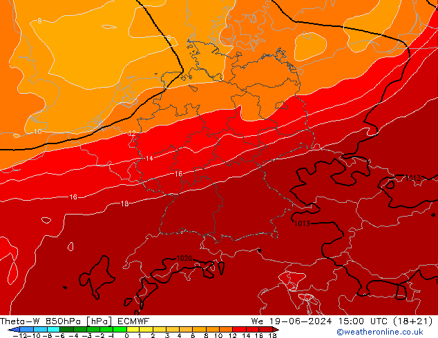 Theta-W 850hPa ECMWF Mi 19.06.2024 15 UTC