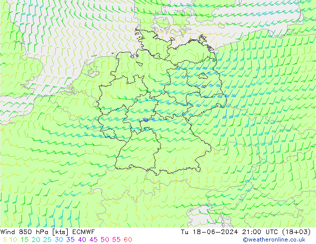 Viento 850 hPa ECMWF mar 18.06.2024 21 UTC