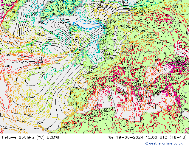 Theta-e 850hPa ECMWF Çar 19.06.2024 12 UTC